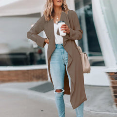 Turn-down Collar Office Cardigan Spring Solid Loose Long Tops Outerwear Coat