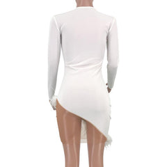 Faxu Feather Long Sleeve Dress