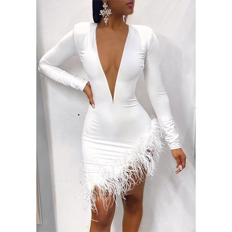 Faxu Feather Long Sleeve Dress