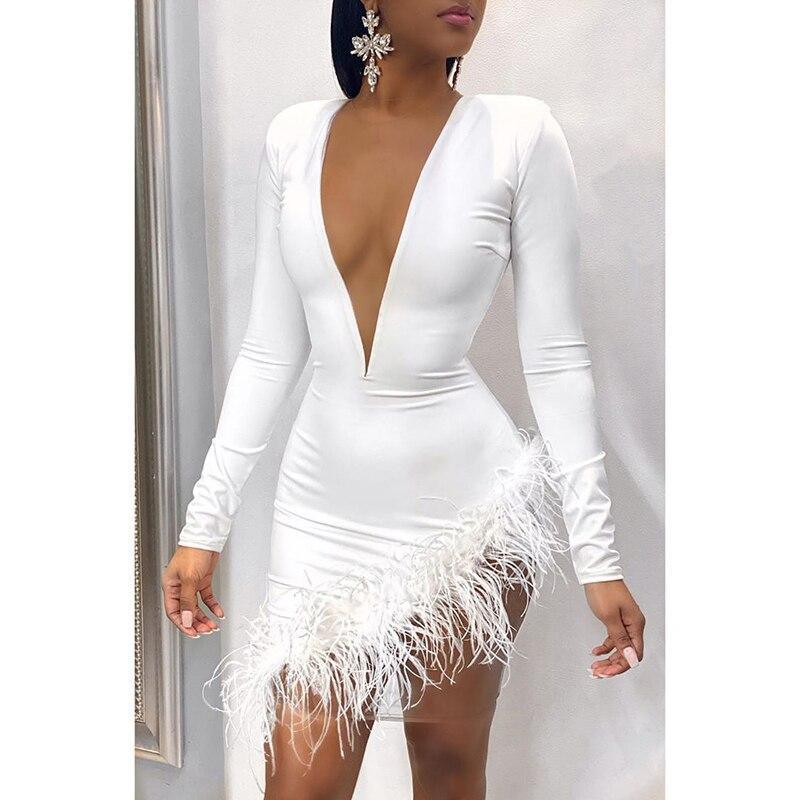 Faxu Feather Long Sleeve Dress