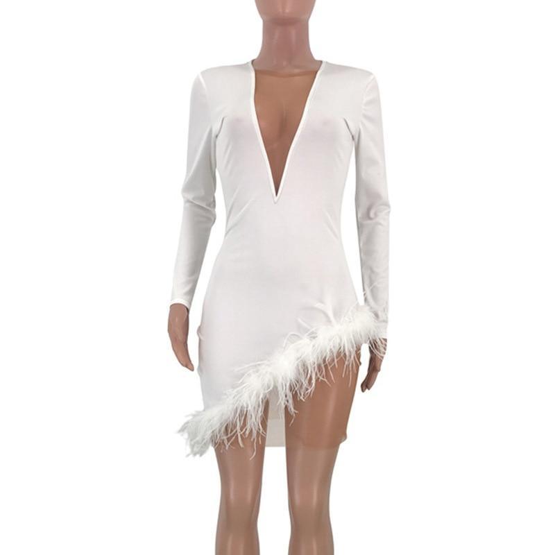 Faxu Feather Long Sleeve Dress