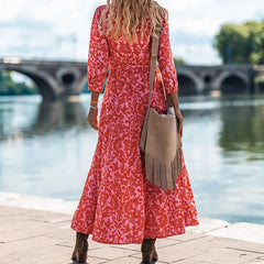 Floral Print Spring Office Lapel Boho Dress