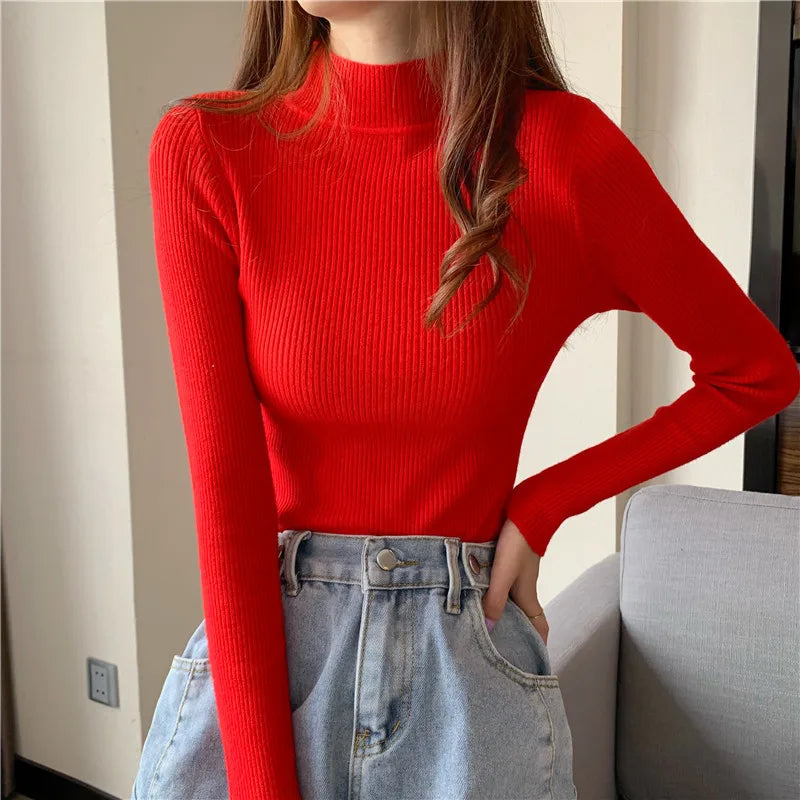 Half Turtleneck Full Sleeve Short Slim-fit Chic Sweater