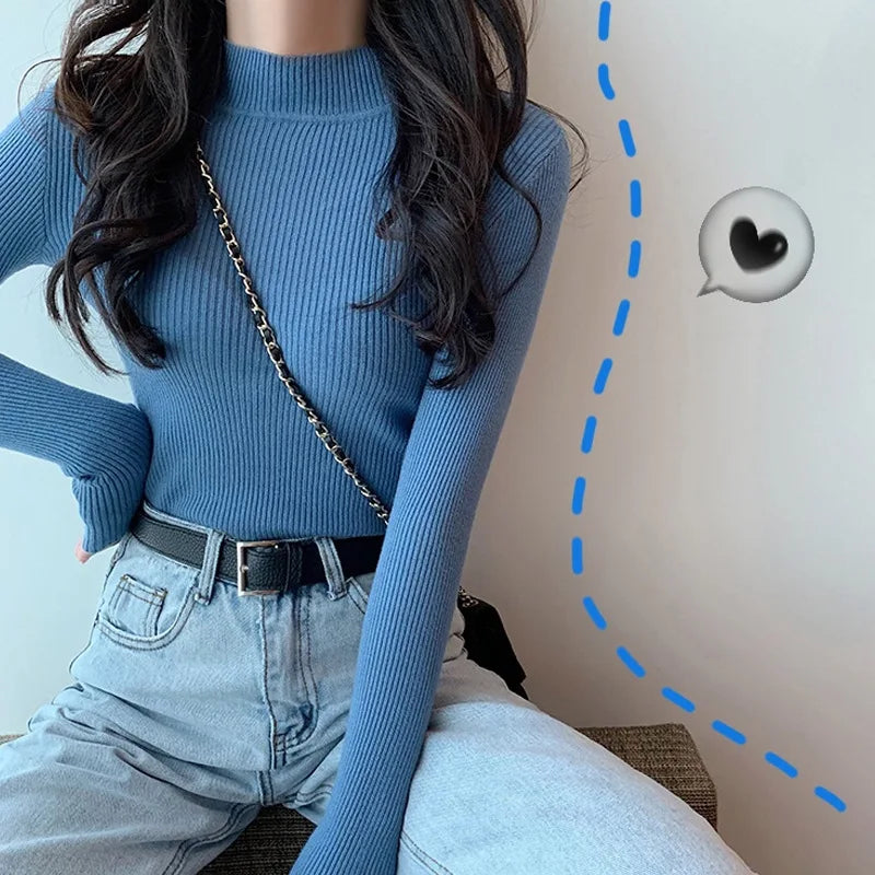 Half Turtleneck Full Sleeve Short Slim-fit Chic Sweater