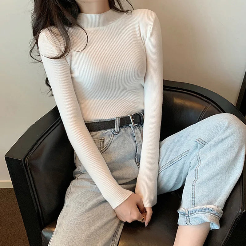 Half Turtleneck Full Sleeve Short Slim-fit Chic Sweater