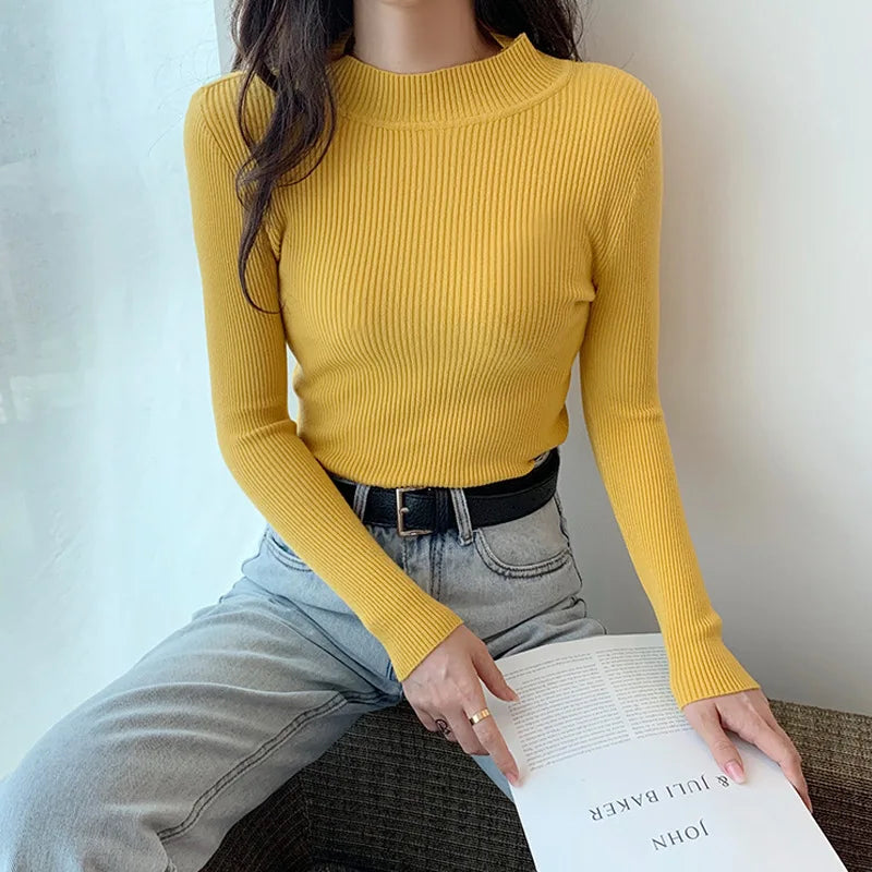 Half Turtleneck Full Sleeve Short Slim-fit Chic Sweater