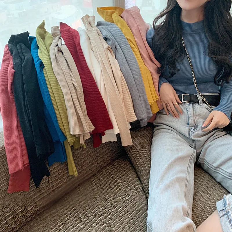 Half Turtleneck Full Sleeve Short Slim-fit Chic Sweater
