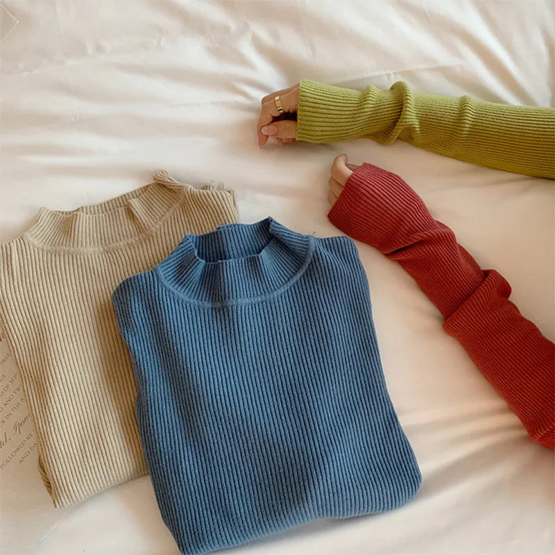Half Turtleneck Full Sleeve Short Slim-fit Chic Sweater