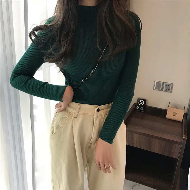 Half Turtleneck Full Sleeve Short Slim-fit Chic Sweater