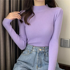 Half Turtleneck Full Sleeve Short Slim-fit Chic Sweater