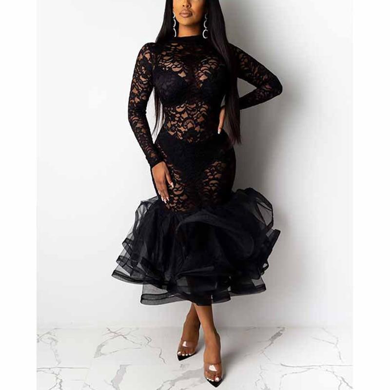 Hollow Out Dress Spring Winter Long Sleeve Dress