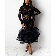 Hollow Out Dress Spring Winter Long Sleeve Dress
