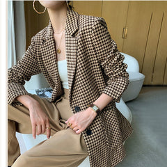 Long Sleeve Plaid Blazer