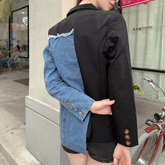 Korean Vintage Denim Patchwork Blazer