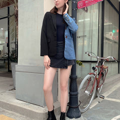 Korean Vintage Denim Patchwork Blazer