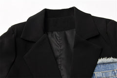 Korean Vintage Denim Patchwork Blazer