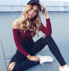 Long Sleeve Sexy Basic Casual Tshirt