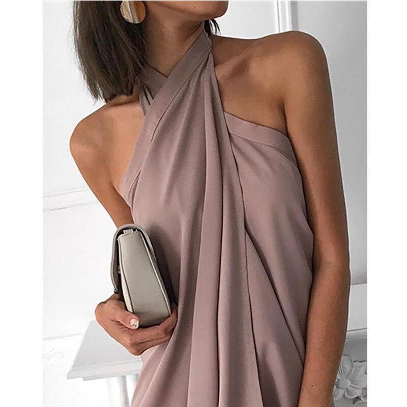 New Halter Sleeveless Ruched Design Dress