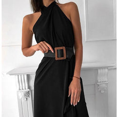 New Halter Sleeveless Ruched Design Dress