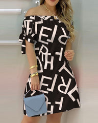 Off Shoulder Summer Mini Dress Short Sleeve Bow Tie Striped Plaid Floral Vestidos