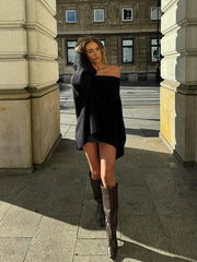 Oversize Sexy Slash Neck Loose Off Shoulder Wide Sleeves Knitted Sweater