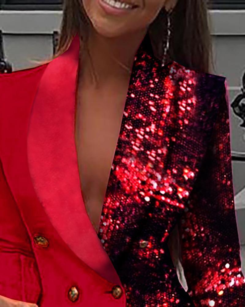 Sequined Patchwork Blazer Dress