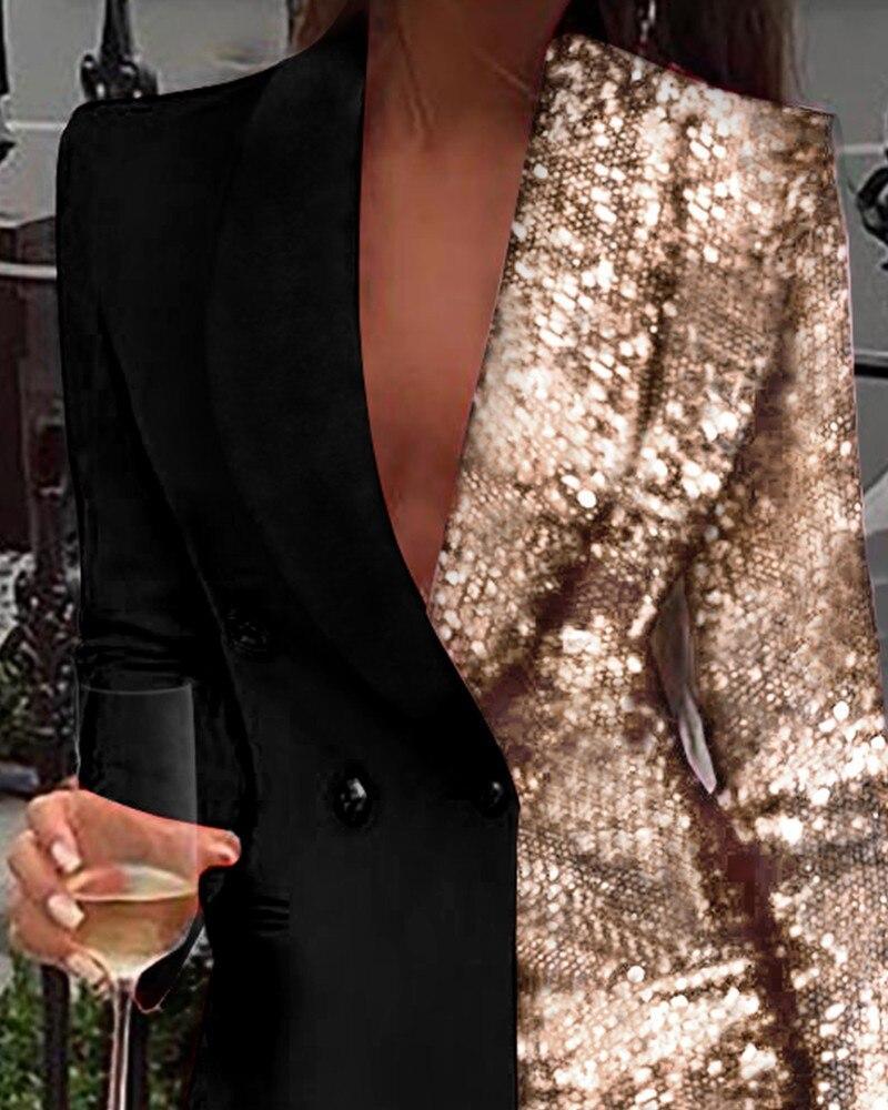 Sequined Patchwork Blazer Dress