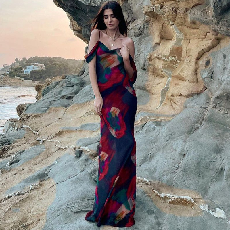 Boho Floral Holiday Summer Evening Party Mesh Sundress Vacation Spaghetti A-line