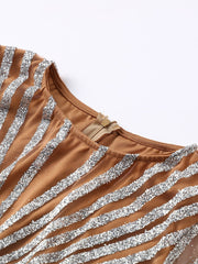 Mesh Sequins Split Fishtail V Neck Long Sleeve Maxi Dress