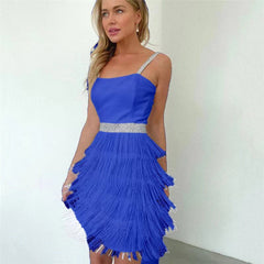 Off Shoulder Suspender Fringed Slim Dress