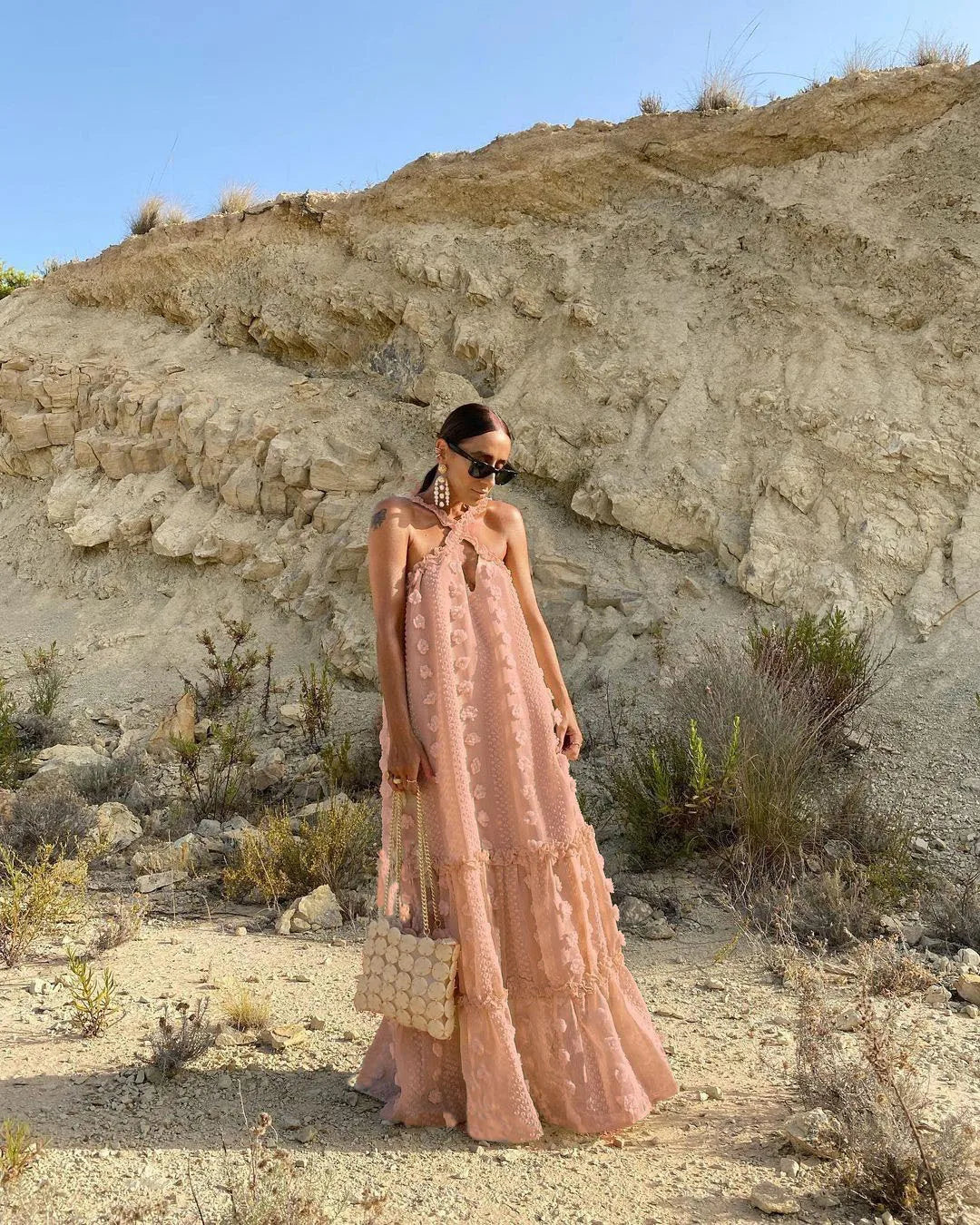 Loose Waist Streetwear Fashion Floor Length Boho Dress