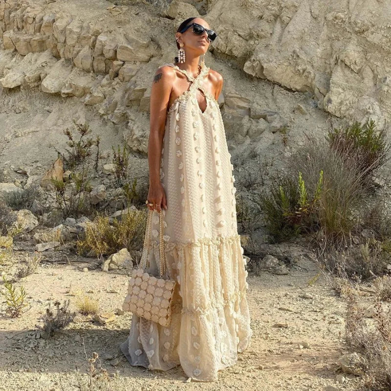 Loose Waist Streetwear Fashion Floor Length Boho Dress