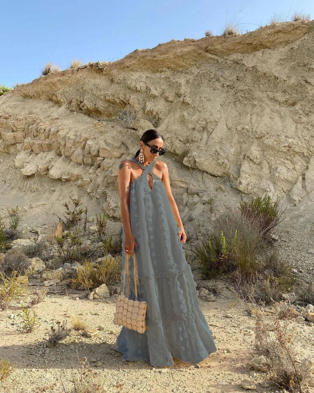 Loose Waist Streetwear Fashion Floor Length Boho Dress