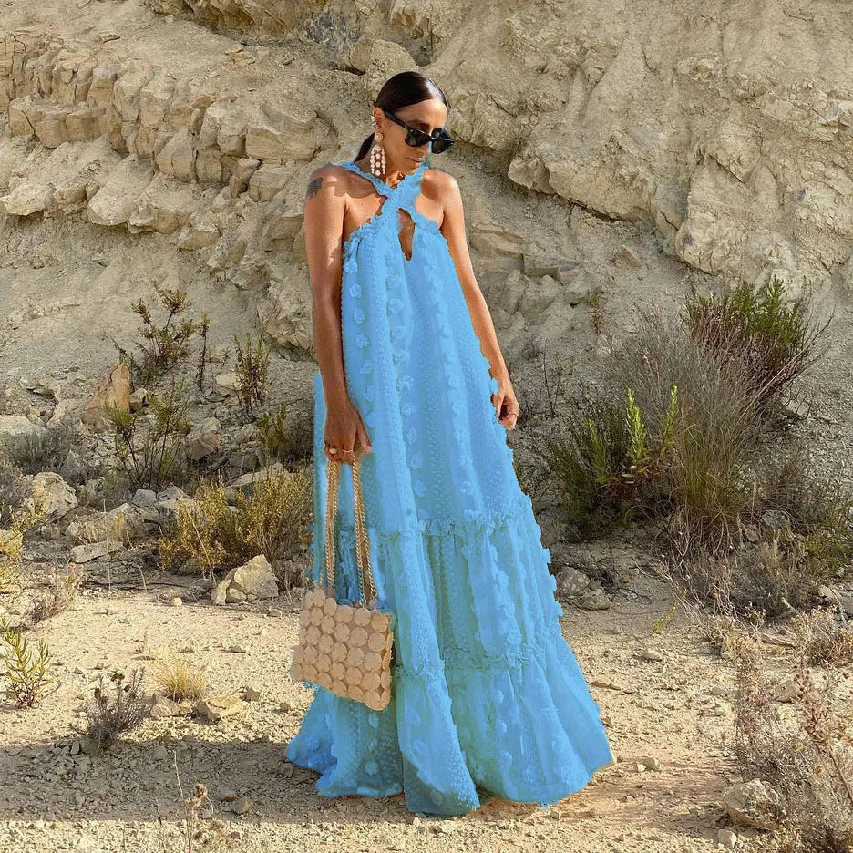 Loose Waist Streetwear Fashion Floor Length Boho Dress