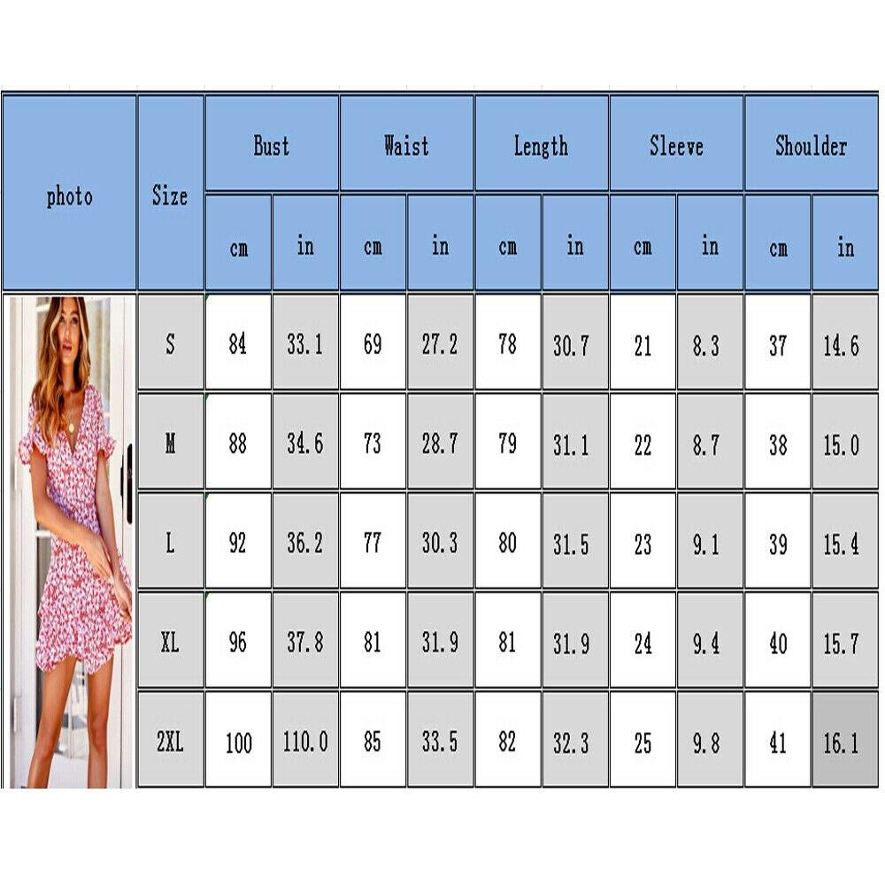 Short Sleeve V-Neck Wrap Boho Floral Mini Dress Fashion Ladies High Waist Holiday Summer Beach Sundress