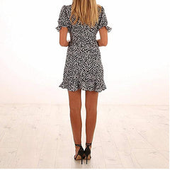 Short Sleeve Wrap Boho Floral Short Mini Dress Party Evening Summer Beach Ladies Casual Holiday Sundress