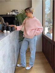 Solid Knitting Loose O-neck Long Sleeve Soft Elegant Basic Autumn Warm Sweater