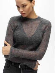 Solid Round Neck Thin Elegant Long Sleeve Bodycon Autumn Fashion Commuting Sweater