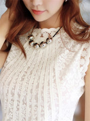 Spring Casual Lace Sleeveless O-Neck Blouse