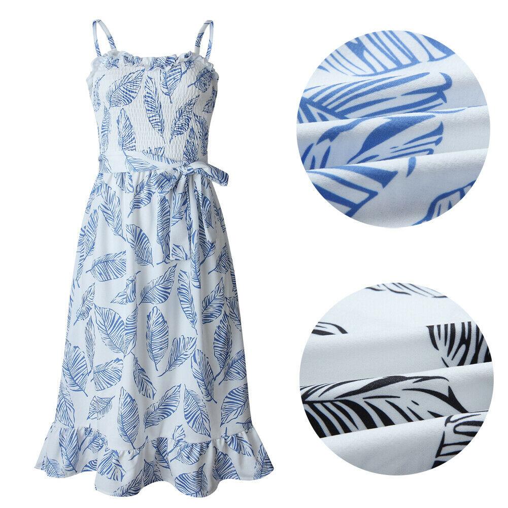 Summer Boho Party Dress Ladies Sleeveless High Waist Holiday Beach Casual Floral Swing Long Sundress