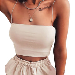 Summer Solid Halter Sleeveless Spaghetti Strap Fashion Basic Crop Tops