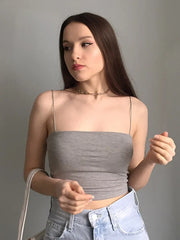 Summer Solid Halter Sleeveless Spaghetti Strap Fashion Basic Crop Tops