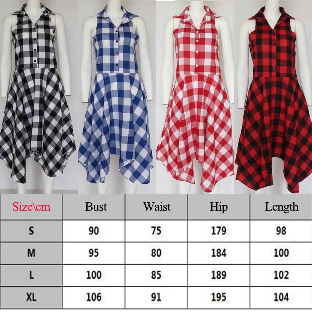 Summer Casual Dress OL Ladies Sleeveless Plaid Shirt Dress Elegant Party Pleated Irregular Dress Lady Clothes