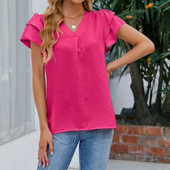 Summer WomenRuffles Short Sleeve Chiffon Blouse