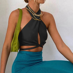 Fitted Bustier Cropped Halter Backless Tie Tank Cami Top