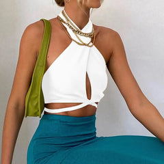 Fitted Bustier Cropped Halter Backless Tie Tank Cami Top