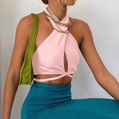 Fitted Bustier Cropped Halter Backless Tie Tank Cami Top