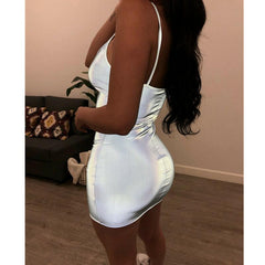 Summer Sequin Glitter Strap Mini Dress Ladies V Neck Bodycon Beach Backless Short Mini Sundress
