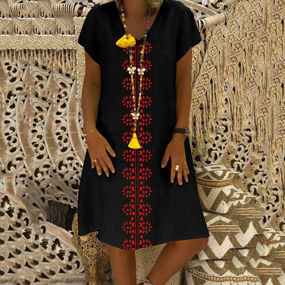 Summer Short Sleeve Cotton Linen Long Maxi Dress Fashion Ladies Casual Loose Beach Kaftan Dresses Sundress