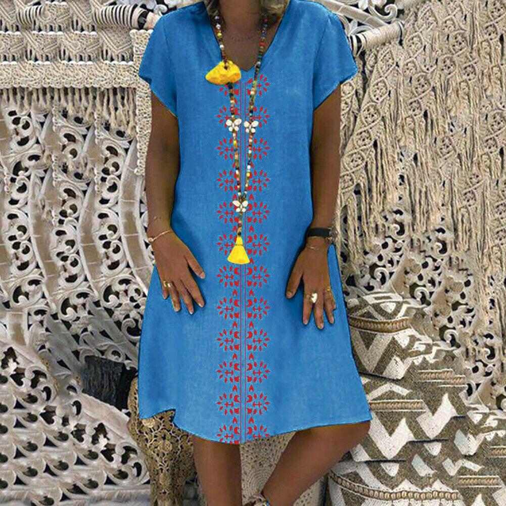 Summer Short Sleeve Cotton Linen Long Maxi Dress Fashion Ladies Casual Loose Beach Kaftan Dresses Sundress